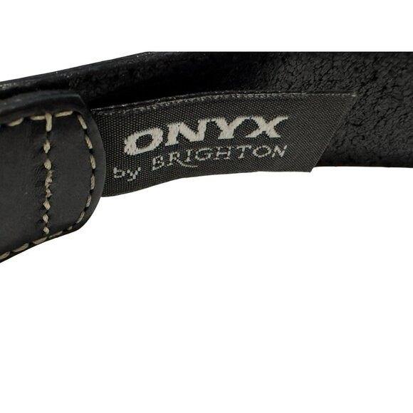 Brighton Onyx Mens Sz 38 Leather Belt with Silver Golf Studded Cartouch #10403 - Picture 5 of 6